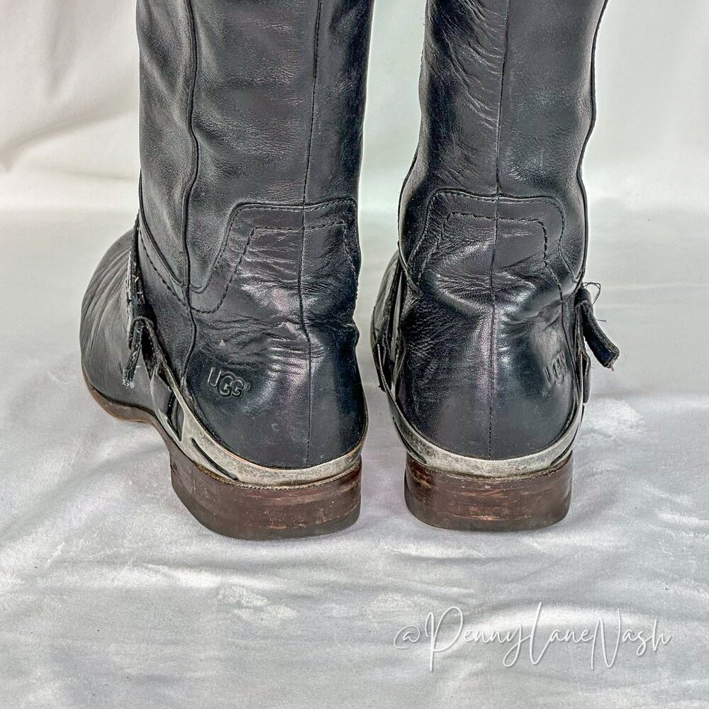 UGG Australia Channing LeatherTall Riding Boots Size 9 Black - Picture 8 of 14